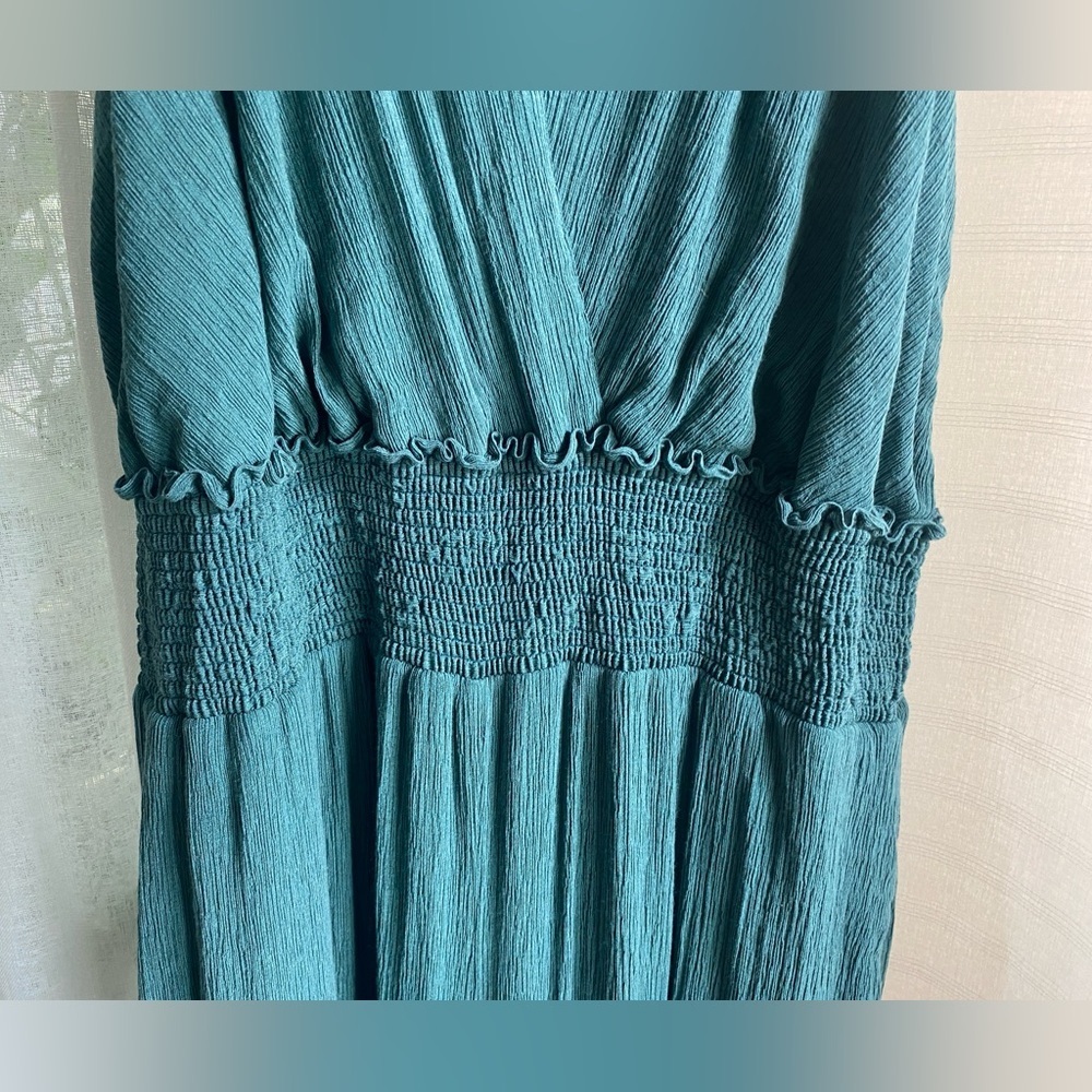 Anthropologie Bionda Plisse Wide Leg Jumpsuit Size XL Turquoise - Picture 4 of 13